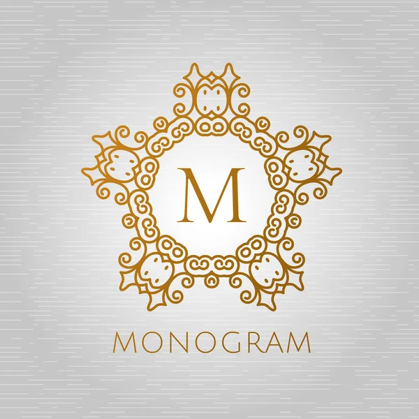 Premium golden frame. Elegant logo. Royal flourishes calligraphic. Luxury ornament lines. Vector. — Stock Vector