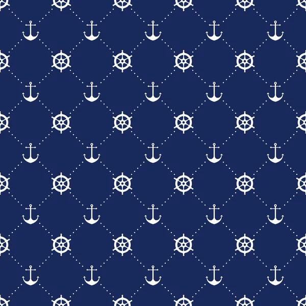 Vektor Meer und nautische nahtlose Muster. Vintage alten Marine-Print abstrakten Textil mit Lenkrad, Anker. Matrosen Bootssymbole. Wassergeometrisches Ornament mit weißen und cyanischen Farben. — Stockvektor