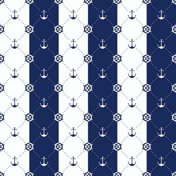 Vector sea and nautical seamless pattern. Vintage old marine print abstract textile with Steering wheel, anchor. Sailors boat symbols. Water geometric style ornament with white and cyan colors. — Stock Vector