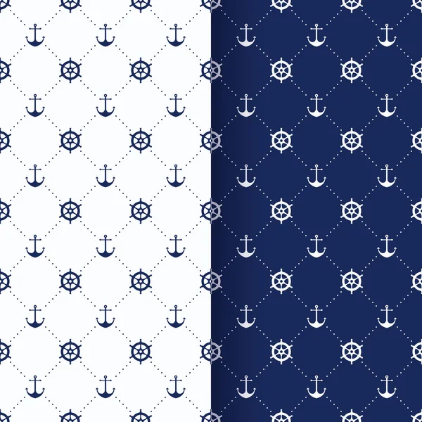 Vector sea and nautical seamless pattern. Vintage old marine print abstract textile with Steering wheel, anchor. Sailors boat symbols. Water geometric style ornament with white and cyan colors. — Stock Vector