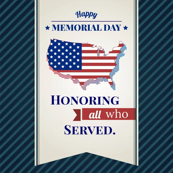 Memorial day card with map USA and blue background. vector illustration. — Stock Vector