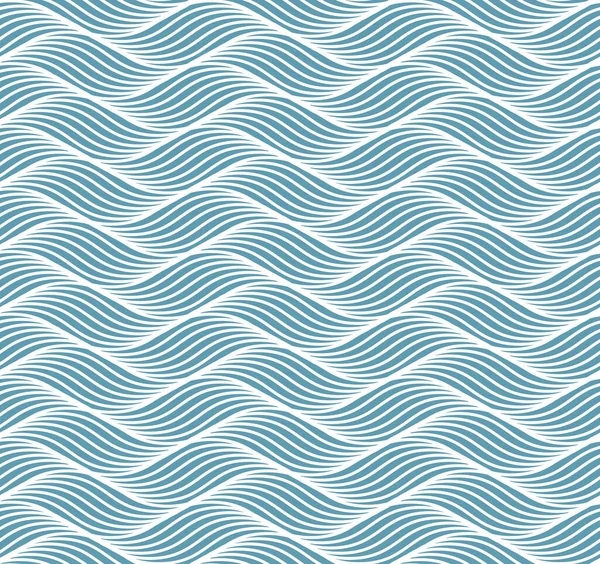 Geometriskt enkelt mönster med abstrakta vågor, linjer, ränder. En sömlös vektor bakgrund. Blå hav eller sjöprydnad. Vektorillustration. — Stock vektor