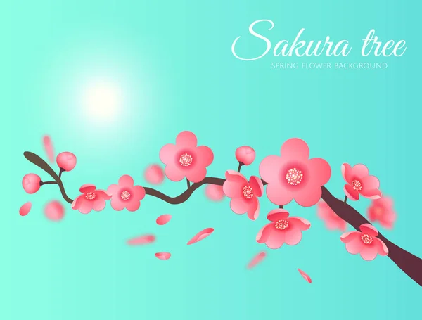 Sakura Vector Blume Zweig Element am Himmel mit Sonne. Elegante Textur für Hintergründe. 3D-Elemente Papierschnitt. — Stockvektor