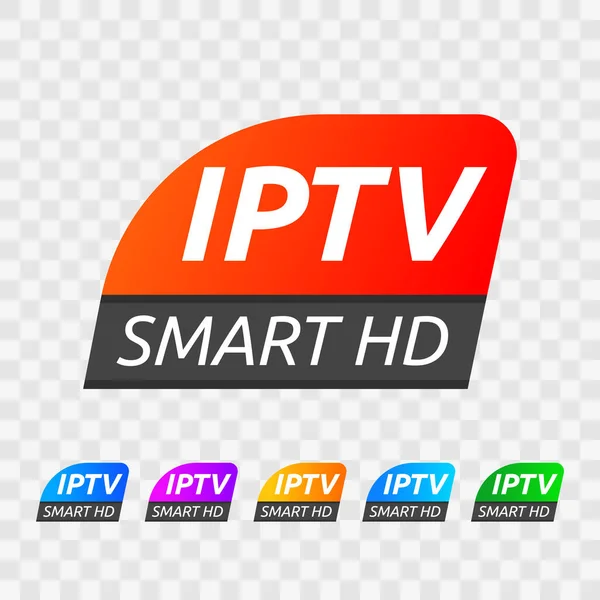 Vektör IPTV Akıllı HD işaret etiketi. Şeffaf arkaplanda izole edilmiş akıllı kutu TV amblemi seti. Vektör çizimi. EPS 10. — Stok Vektör