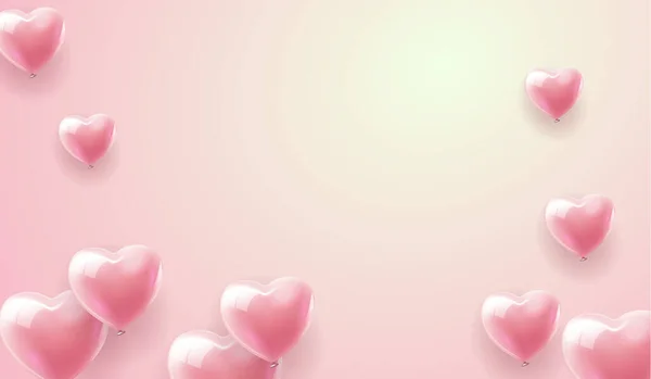 Vzduchové balónky srdce ve tvaru pastelové růžové pozadí. Šťastný Valentýn romantické designové prvky sváteční oslavy. Valentýn nebo svatba nebo rozlučka se svobodou dekorace. Vektor EPS 10. — Stockový vektor
