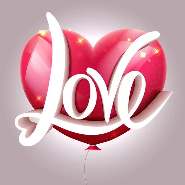 Valentines καρδιά ροζ μπαλόνι με γράμματα αγάπης. Εικονογράφηση διανύσματος. — Διανυσματικό Αρχείο