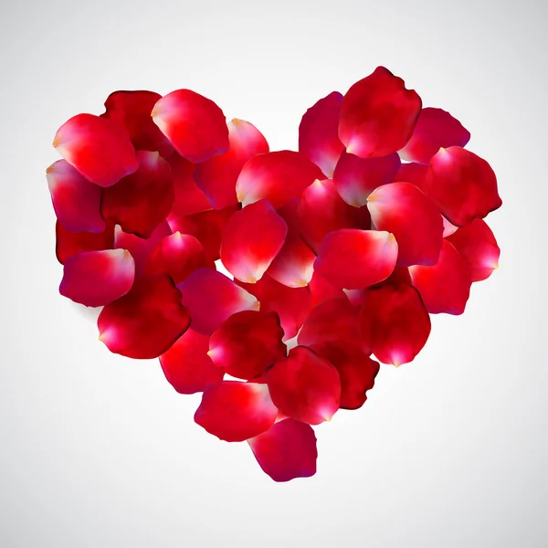Krásné srdce z okvětních lístků červené růže izolované na bílém pozadí. Vektorová ilustrace. EPS 10 — Stockový vektor