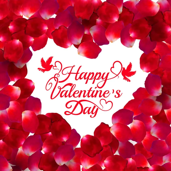 Rote Rose Vektor Blütenblatt Herzform quadratischen Rahmen isoliert auf weißem Hintergrund. Glückwunschkarte zum Valentinstag. Eps 10 — Stockvektor