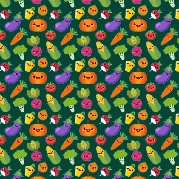 Cute funny vegetables vector seamless pattern. Bright vegetables on dark background. Can be used for textile, wallpaper, wrapping. — Stock Vector