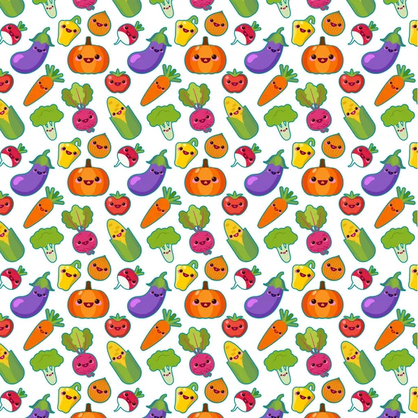 Cute funny vegetables vector seamless pattern. Bright vegetables on white background. Can be used for textile, wallpaper, wrapping. — Stock Vector