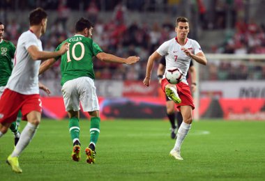 Wroclaw, Polonya - 11 Eylül 2018: Polonya ve Irelan Cumhuriyeti arasında Uluslararası dostluk maçı