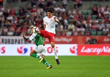 Wroclaw, Polonya - 11 Eylül 2018: Polonya ve Irelan Cumhuriyeti arasında Uluslararası dostluk maçı