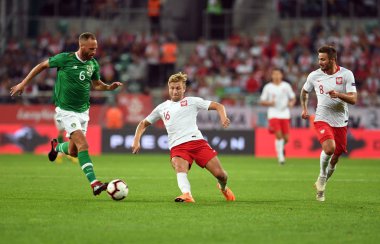 Wroclaw, Polonya - 11 Eylül 2018: Polonya ve Irelan Cumhuriyeti arasında Uluslararası dostluk maçı