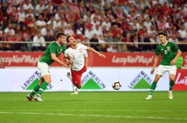 Wroclaw, Polonya - 11 Eylül 2018: Polonya ve Irelan Cumhuriyeti arasında Uluslararası dostluk maçı