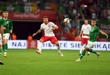 Wroclaw, Polonya - 11 Eylül 2018: Polonya ve Irelan Cumhuriyeti arasında Uluslararası dostluk maçı