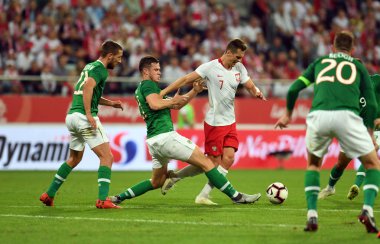 Wroclaw, Polonya - 11 Eylül 2018: Polonya ve Irelan Cumhuriyeti arasında Uluslararası dostluk maçı