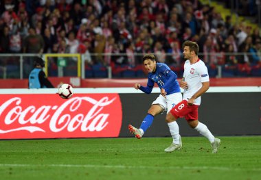 Chorzow, Polonya - 14 Ekim 2018: Uefa Milletler Ligi Polonya ve Ital