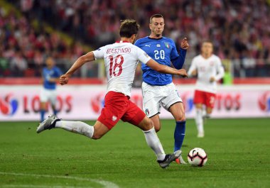 Chorzow, Polonya - 14 Ekim 2018: Uefa Milletler Ligi Polonya ve Ital