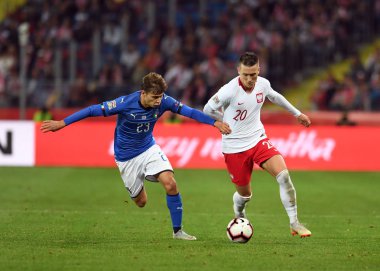 Chorzow, Polonya - 14 Ekim 2018: Uefa Milletler Ligi Polonya ve Ital
