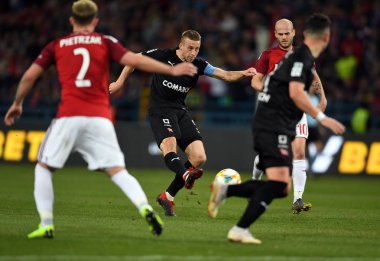 Krakow, Polonya - 17 Mart 2019: İlave Ligi Polonya Futbol Ligi loto Ekstraklasa Wisla Krakow - Cracovia Derb