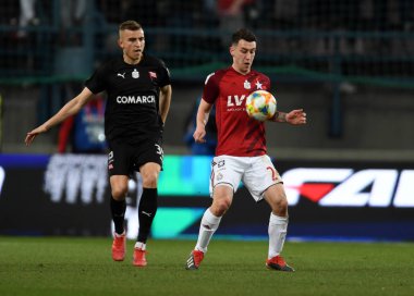 Krakow, Polonya - 17 Mart 2019: İlave Ligi Polonya Futbol Ligi loto Ekstraklasa Wisla Krakow - Cracovia Derb