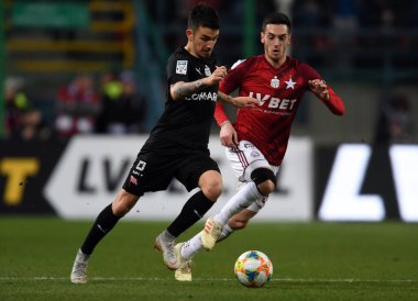 Krakow, Polonya - 17 Mart 2019: İlave Ligi Polonya Futbol Ligi loto Ekstraklasa Wisla Krakow - Cracovia Derb