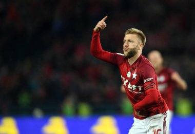 Krakow, Polonya - 17 Mart 2019: İlave Ligi Polonya Futbol Ligi loto Ekstraklasa Wisla Krakow - Cracovia Derb