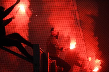 Krakow, Polonya - 17 Mart 2019: İlave Ligi Polonya Futbol Ligi loto Ekstraklasa Wisla Krakow - Cracovia Derb