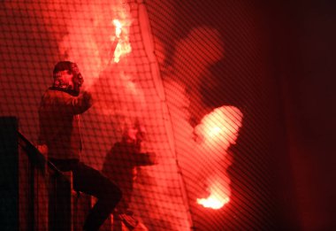 Krakow, Polonya - 17 Mart 2019: İlave Ligi Polonya Futbol Ligi loto Ekstraklasa Wisla Krakow - Cracovia Derb