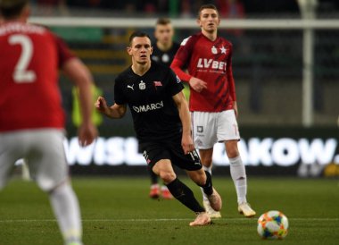Krakow, Polonya - 17 Mart 2019: İlave Ligi Polonya Futbol Ligi loto Ekstraklasa Wisla Krakow - Cracovia Derb