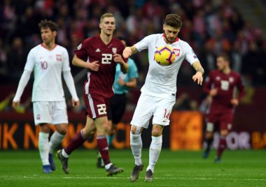 Eylem sırasında Uefa Euro 2020 Mateusz Klich (Polonya) Polonya - Letonya 24 Mart 2019 yılında çizer, Pge Ulusal Stadyumu Varşova, Polonya Varşova Letonya ile 2:0 kazandı.