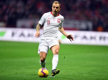 Eylem sırasında Uefa Euro 2020 Kamil Grosicki (Polonya) Polonya - Letonya 24 Mart 2019 yılında çizer, Pge Ulusal Stadyumu Varşova, Polonya Varşova Letonya ile 2:0 kazandı.