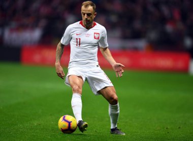 Eylem sırasında Uefa Euro 2020 Kamil Grosicki (Polonya) Polonya - Letonya 24 Mart 2019 yılında çizer, Pge Ulusal Stadyumu Varşova, Polonya Varşova Letonya ile 2:0 kazandı.
