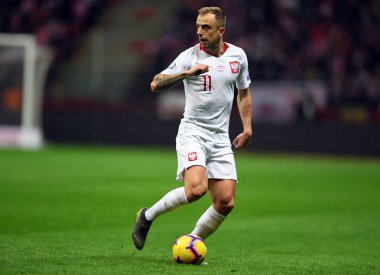 Eylem sırasında Uefa Euro 2020 Kamil Grosicki (Polonya) Polonya - Letonya 24 Mart 2019 yılında çizer, Pge Ulusal Stadyumu Varşova, Polonya Varşova Letonya ile 2:0 kazandı.