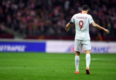Eylem sırasında Uefa Euro 2020 yılında Robert Lewandowski (Polonya) Polonya - Letonya 24 Mart 2019 yılında çizer, Pge Ulusal Stadyumu Varşova, Polonya Varşova Letonya ile 2:0 kazandı.