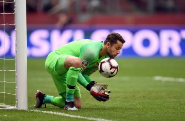 Varşova, Polonya, 10 Haziran 2019: Euro 2020 elemeleri, grup aşamasında, Polonya Pge Narodowy'de Izarel ile 4:0 kazandı. Lukasz Fabianski (Polonya)) 