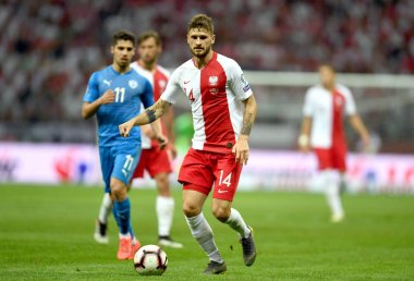 Varşova, Polonya, 10 Haziran 2019: Euro 2020 elemeleri, grup aşamasında, Polonya Pge Narodowy'de Izarel ile 4:0 kazandı. Mateusz Klich (Polonya)) 