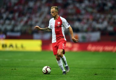 Varşova, Polonya, 10 Haziran 2019: Euro 2020 elemeleri, grup aşamasında, Polonya Pge Narodowy'de Izarel ile 4:0 kazandı. Kamil Grosicki (Polonya) 