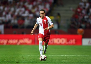 Varşova, Polonya, 10 Haziran 2019: Euro 2020 elemeleri, grup aşamasında, Polonya Pge Narodowy'de Izarel ile 4:0 kazandı. Piotr Zielinski (Polonya))  