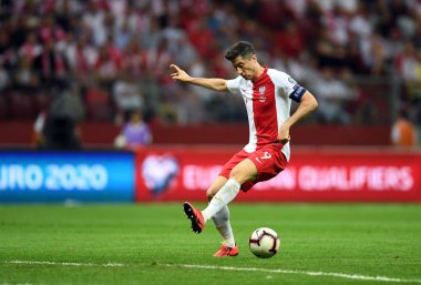 Varşova, Polonya, 10 Haziran 2019: Euro 2020 elemeleri, grup aşamasında, Polonya Pge Narodowy'de Izarel ile 4:0 kazandı. Robert Lewandowski (Polonya)) 