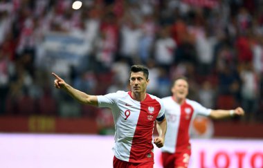 Varşova, Polonya, 10 Haziran 2019: Euro 2020 elemeleri, grup aşamasında, Polonya Pge Narodowy'de Izarel ile 4:0 kazandı. Robert Lewandowski (Polonya) onun gol kutluyor 
