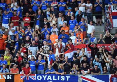 Varşova, Polonya, 22 Ağustos 2019: Uefa Avrupa Ligi ön eleme turu Legia Warszawa - Glasgow Rangers Fc: Rangers Fc Fans