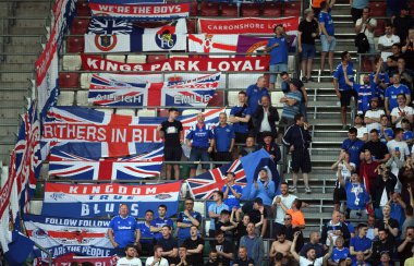 Varşova, Polonya, 22 Ağustos 2019: Uefa Avrupa Ligi ön eleme turu Legia Warszawa - Glasgow Rangers Fc: Rangers Fc Fans