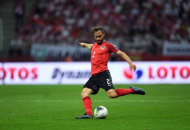 Varşova, Polonya, 9 Eylül 2019: Euro 2020 elemeleri turu, grup aşamasında, Polonya Pge Narodowy'de Austrial ile 0:0 berabere kaldı