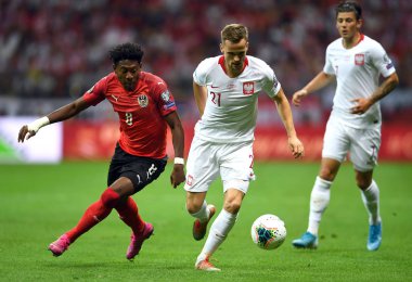 Varşova, Polonya, 9 Eylül 2019: Euro 2020 elemeleri turu, grup aşamasında, Polonya Pge Narodowy'de Austrial ile 0:0 berabere kaldı