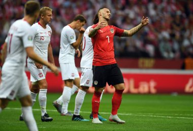Varşova, Polonya, 9 Eylül 2019: Euro 2020 elemeleri turu, grup aşamasında, Polonya Pge Narodowy'de Austrial ile 0:0 berabere kaldı
