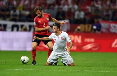 Varşova, Polonya, 9 Eylül 2019: Euro 2020 elemeleri turu, grup aşamasında, Polonya Pge Narodowy'de Austrial ile 0:0 berabere kaldı