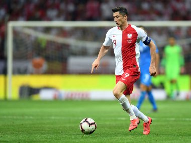 Varşova, Polonya, 10 Haziran 2019: Euro 2020 elemeleri, grup aşamasında, Polonya Pge Narodowy'de Izarel ile 4:0 kazandı. Robert Lewandowski (Polonya)) 