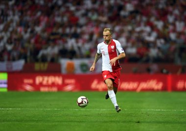 Varşova, Polonya, 10 Haziran 2019: Euro 2020 elemeleri, grup aşamasında, Polonya Pge Narodowy'de Izarel ile 4:0 kazandı. Kamil Grosicki (Polonya) 