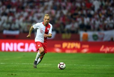 Varşova, Polonya, 10 Haziran 2019: Euro 2020 elemeleri, grup aşamasında, Polonya Pge Narodowy'de Izarel ile 4:0 kazandı. Kamil Grosicki (Polonya) 